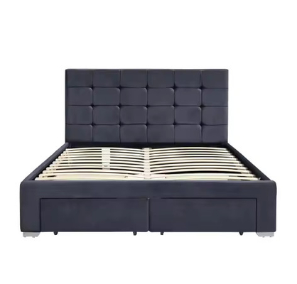 Gepolsterd platform bed frame met 4 opslag laden, gemakkelijk te monteren