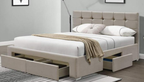 Gepolsterd platform bed frame met 4 opslag laden, gemakkelijk te monteren