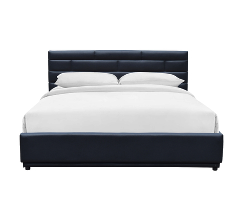 Gaslift Bed Frame met Polstered Headboard, opslagbed en houten slaten Ondersteuning, Gemakkelijk Montage
