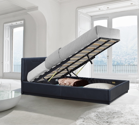 Gaslift Bed Frame met Polstered Headboard, opslagbed en houten slaten Ondersteuning, Gemakkelijk Montage