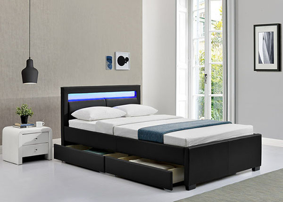 Gepolsterd platform bed frame met opslag laden LED lichten hoofdbord