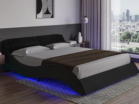 Gepolsterd bed met PU-leerkopplaat, PU-platformbedframe met LED-lichten