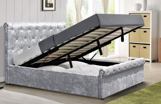 Lift Up Storage Bed Volledige grootte Polsterbed met tufted hoofdplaat en opslag onderin