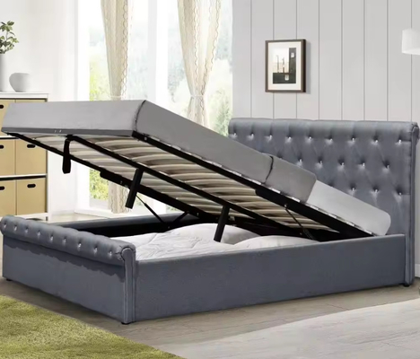 Lift Up Storage Bed Volledige grootte Polsterbed met tufted hoofdplaat en opslag onderin