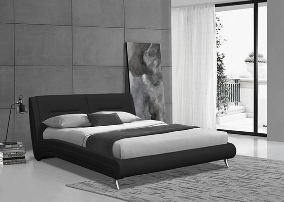PU-leer gepoleerde platform, bedframe in volledige grootte, houten support