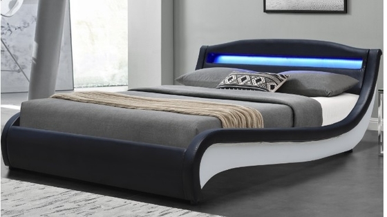 Zwart-wit LED gepoleerd bed met lichten draadloos afstandsbediening