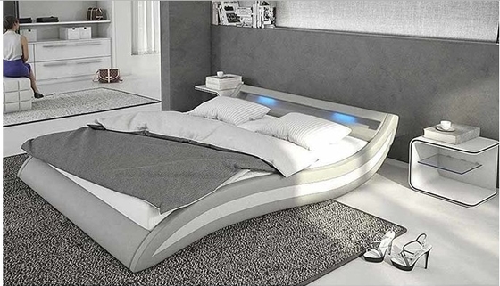 Moderne stijl LED licht leer gepoleerde bed voor slaapkamer