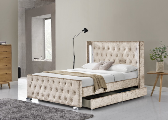 Volledig bed frame met gepolsterd knop Tufted opslag hoofdbord, houten laden ondersteuning