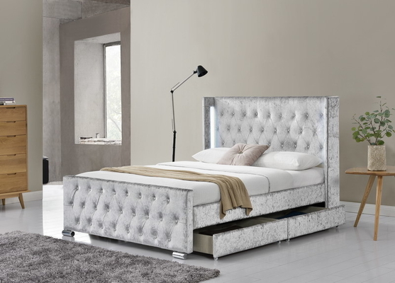 Volledig bed frame met gepolsterd knop Tufted opslag hoofdbord, houten laden ondersteuning