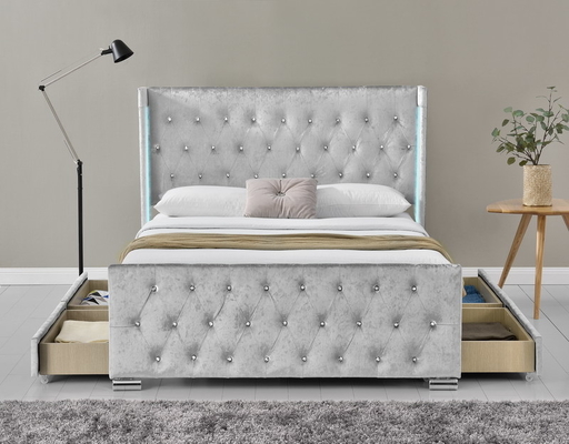Volledig bed frame met gepolsterd knop Tufted opslag hoofdbord, houten laden ondersteuning