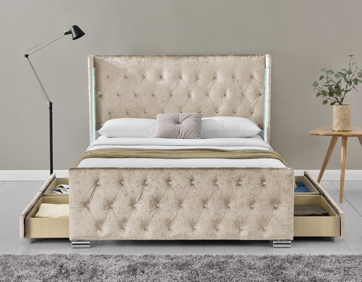 Volledig bed frame met gepolsterd knop Tufted opslag hoofdbord, houten laden ondersteuning
