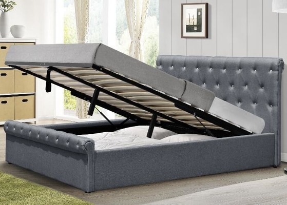Diamond Buttons Gas Lift Storage-Certificatie van Grey Linen Ottoman Bed BSCI van de Bed de Dubbele Grootte