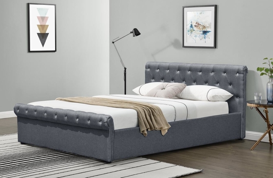 Diamond Buttons Gas Lift Storage-Certificatie van Grey Linen Ottoman Bed BSCI van de Bed de Dubbele Grootte