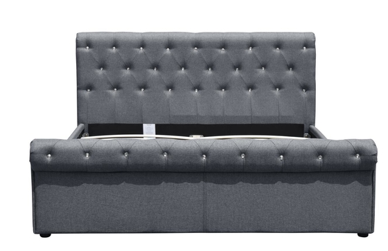 Diamond Buttons Gas Lift Storage-Certificatie van Grey Linen Ottoman Bed BSCI van de Bed de Dubbele Grootte