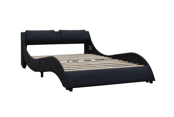 Koningin Size Upholstery Plywood Bed Kader Één Karton die Zwart Leer inpakken
