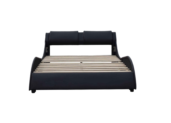 Koningin Size Upholstery Plywood Bed Kader Één Karton die Zwart Leer inpakken