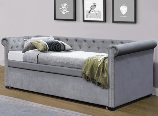 Volledige grootte fluweel gepoleerde dagbed Trundle Bed Chesterfield Grijs Plush