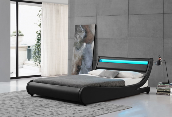 Triplex van het LEIDENE het Beklede Zwarte Kader van het het Leer Tweepersoonsbed Bed Lichte Hoofdeinde Pu