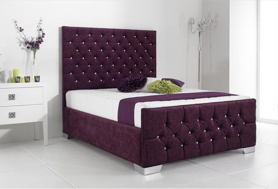 Crystal Tufted Velvet Upholstered Bed-Hoge het Hoofdeindestijl van Kader Luxueuze Knopen