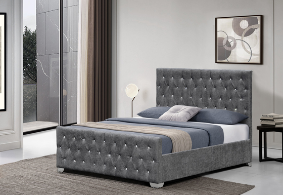Crystal Tufted Velvet Upholstered Bed-Hoge het Hoofdeindestijl van Kader Luxueuze Knopen