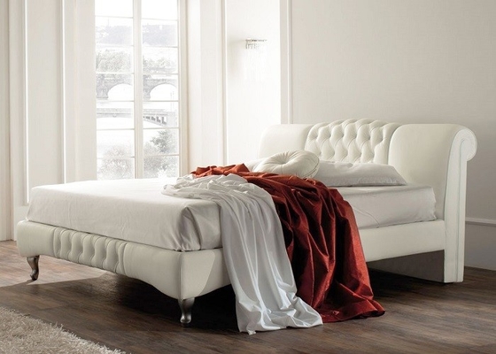 OEM het Witte Leer Beklede Bed van de Platformar met Diamond Buttons BSCI