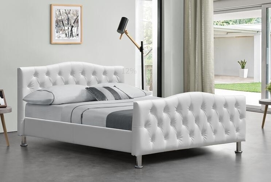 Wit Diamond Tufted Leather Queen Size-Bedkader Crystal Buttons BSCI