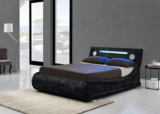 Zwarte Leer Beklede de Krommevorm van Koningssize storage bed met LEIDEN Licht