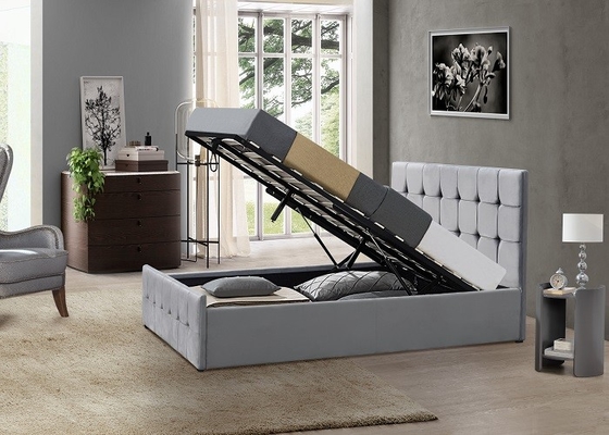 Het Hout van het slaapkamerplatform Bekleed Koningin Bed Frame With Button