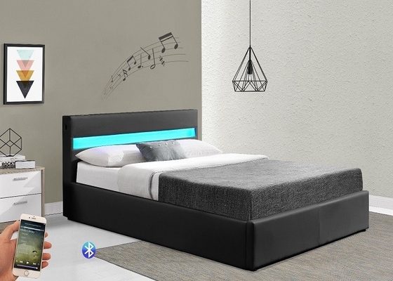 Verpletterde van de de Liftopslag van het Fluweelgas LEIDEN van het Bed Moderne Bekleed Grey With Licht