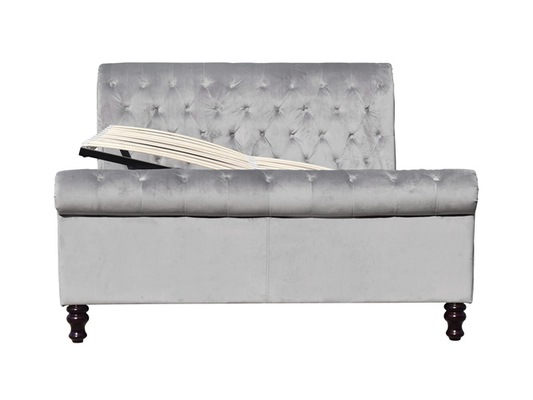 Professionele fabriek king size grijs verpletterend fluwelen bed met kristallen knoppen
