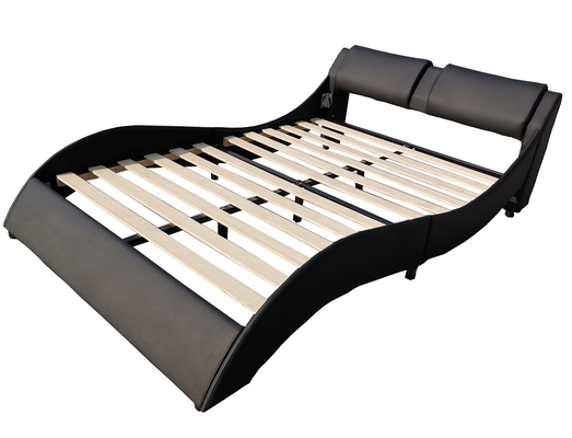 Het dubbele Kader van het Koninginsize LED Beklede Bed met Pu-Leerzwarte