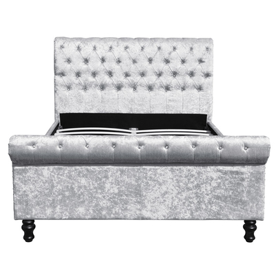 Zilveren Zwart Bekleed de Stoffenbed Diamond Buttons King Size van het Bedkader Verpletterd Fluweel