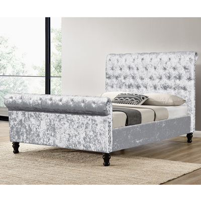 Zilveren Zwart Bekleed de Stoffenbed Diamond Buttons King Size van het Bedkader Verpletterd Fluweel