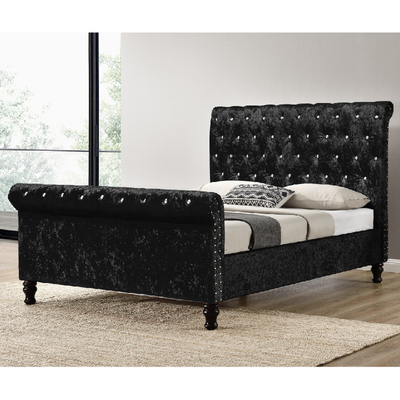 Zilveren Zwart Bekleed de Stoffenbed Diamond Buttons King Size van het Bedkader Verpletterd Fluweel