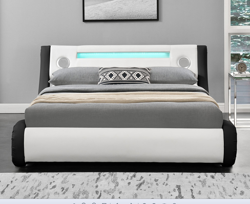 Moderne LEIDEN Bekleed Bed Koningin Size Platform Bed Frame met Sprekers