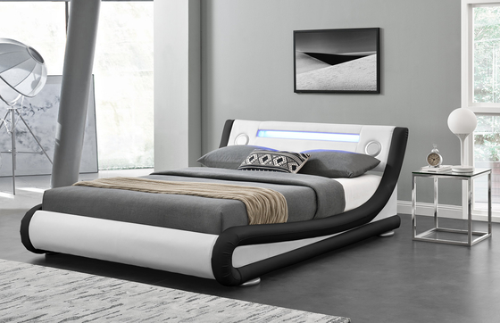 Moderne LEIDEN Bekleed Bed Koningin Size Platform Bed Frame met Sprekers