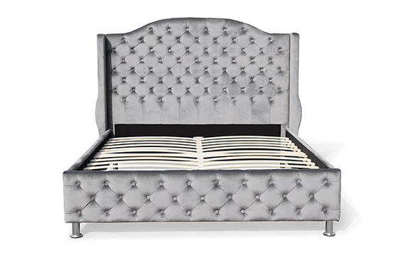 Het Gaslift van het metaalbeen Koninginbed Frame Tufted Headboard Footboard Fluweel