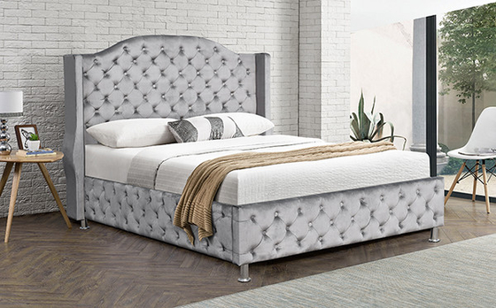 Het Gaslift van het metaalbeen Koninginbed Frame Tufted Headboard Footboard Fluweel