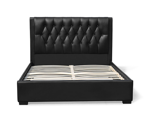 160*200cm Pu Doorgenaaid Hoofdeinde Koningin Bed Frame Black Plastic Been