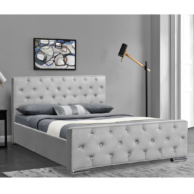Tufted Fluweel Bekleed Houten Kaderbed met Cristal-Knoophoofdeinde