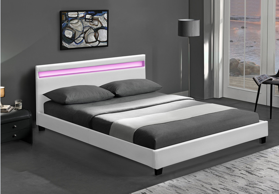 Platform assembleert RGB LEIDENE Beklede Bedkader met LEIDENE Lichten Goedkope Gemakkelijk Pu-Leer