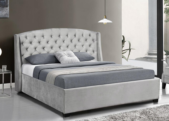 De beklede Wingback-Koning van het Kader Donkere Grey Velvet Wing Headboard Queen van het Triplexbed