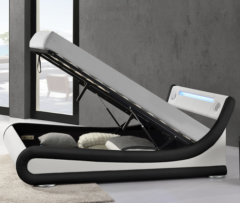 Platform LEIDEN Bekleed Bedkader met Bluetooth-Sprekerspu Zwart Wit