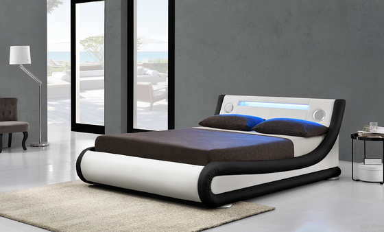 Platform LEIDEN Bekleed Bedkader met Bluetooth-Sprekerspu Zwart Wit