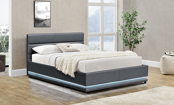 Grey Leather Storage Bed With-leiden op het Hoofdeinde