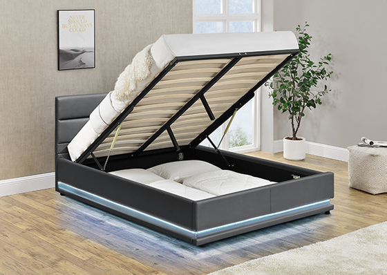 Grey Leather Storage Bed With-leiden op het Hoofdeinde