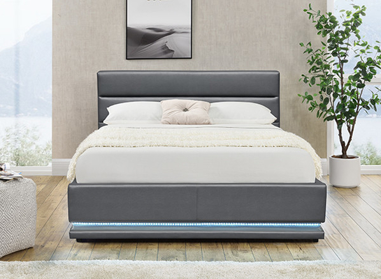 Grey Leather Storage Bed With-leiden op het Hoofdeinde