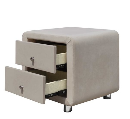 Fluweelstof 2 Beige van de Lijsten het Pluche Beklede Nightstand van het Ladebed met Chrome-Handvatten