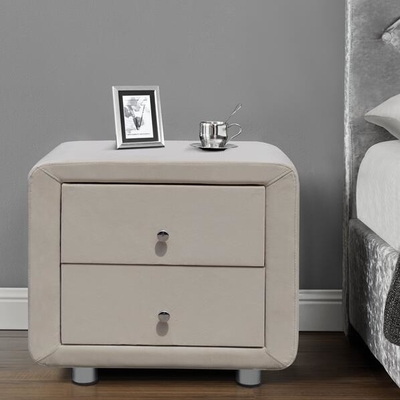 Fluweelstof 2 Beige van de Lijsten het Pluche Beklede Nightstand van het Ladebed met Chrome-Handvatten